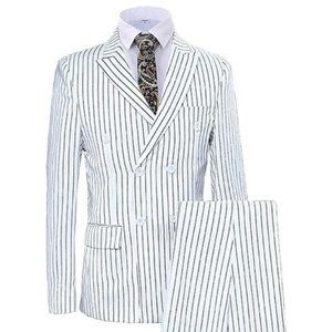 Men's Pinstripe 3 Piece Suit Slim Fit Double